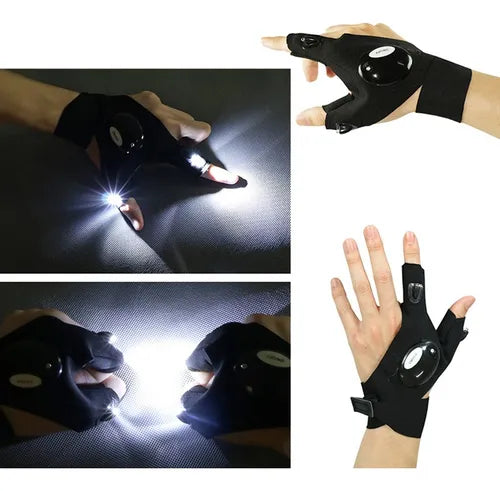 Guante Linterna LED Resistente al Agua sin Dedos Recargable Para Mecánica, Camping, Pesca.